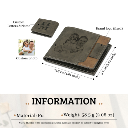 Photo Personalized Leather Men's Wallet Customized Name Letter Folding Wallet Two Colors Available with Gift Box for Dad