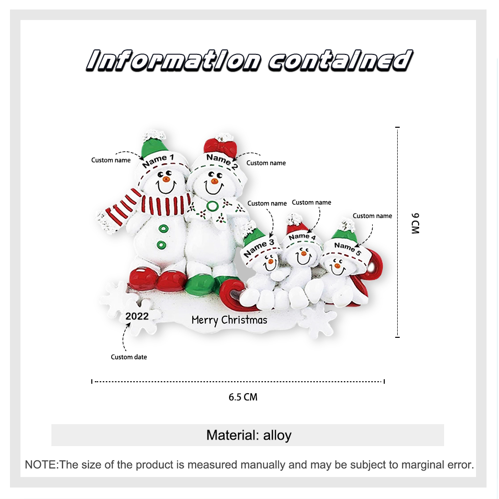 Snowmen Christmas Ornament Custom 3 Names Hanging Ornament Gifts For Family
