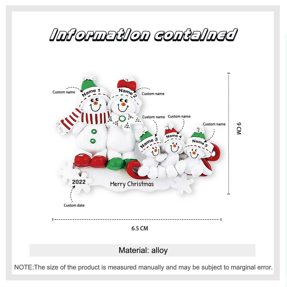 Snowmen Christmas Ornament Custom 3 Names Hanging Ornament Gifts For Family