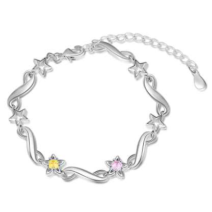 Personalized Star Bracelet With 2 Birthstones Engraved Names Bracelet Gift For Women