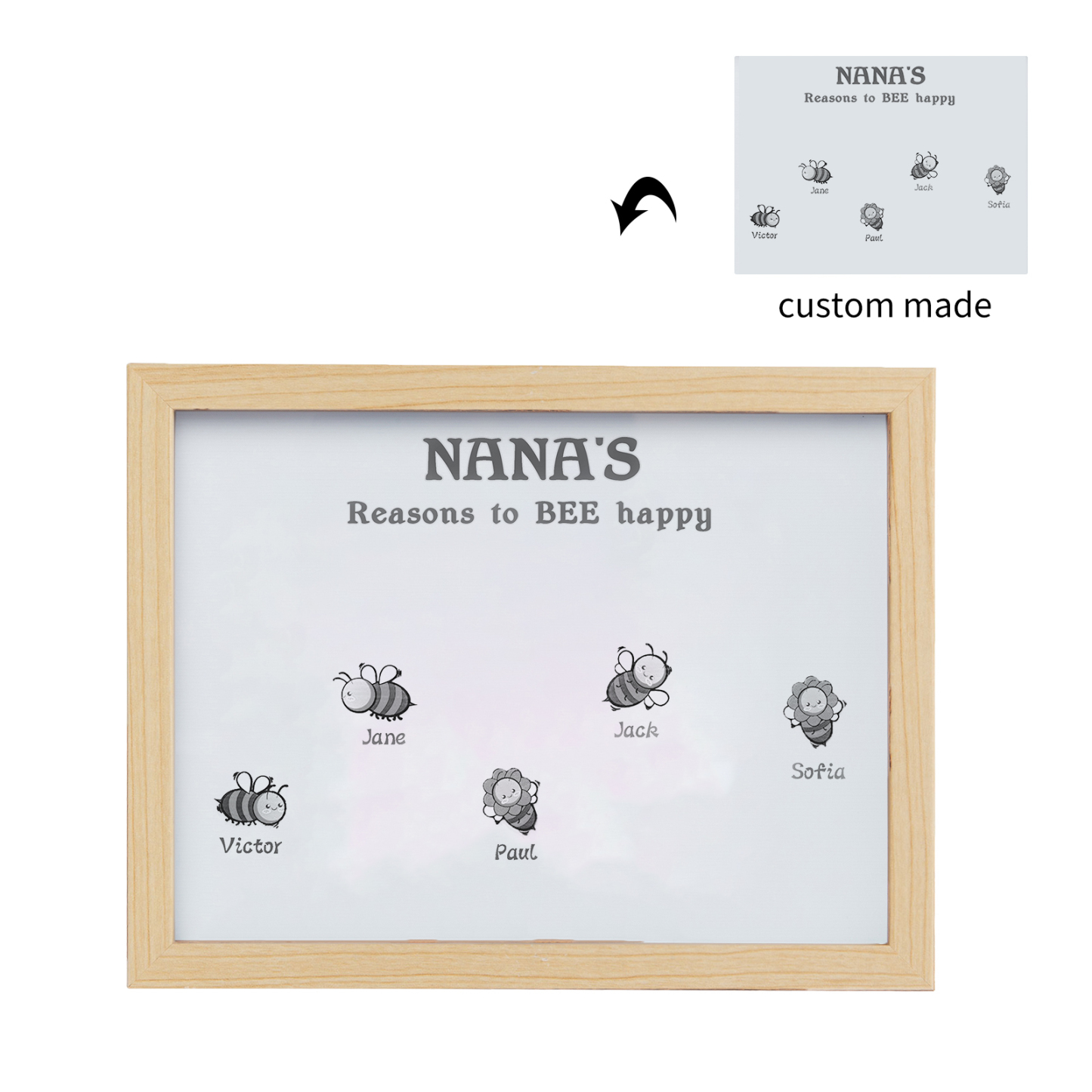 5 Names-Personalized Family Color Or Black And White Frame Custom 5 Names And Text LED Night Light