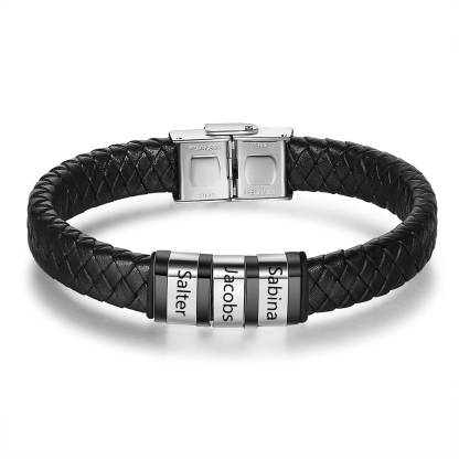 6 Names-Personalized Braided Leather Bracelet Custom Men's Bracelet Engraved 6 Names for Him