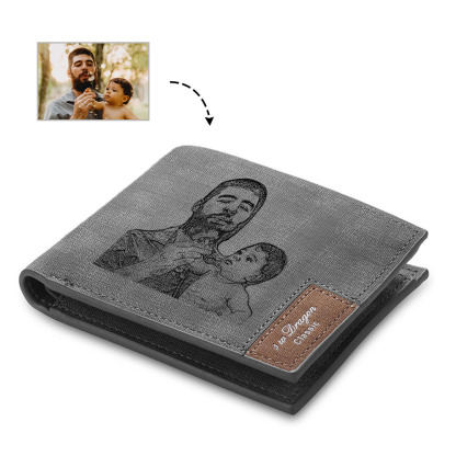 Personalized Leather Wallet Engraved Photo Short Purse Custom Folding Wallet Gifts For Grandpa