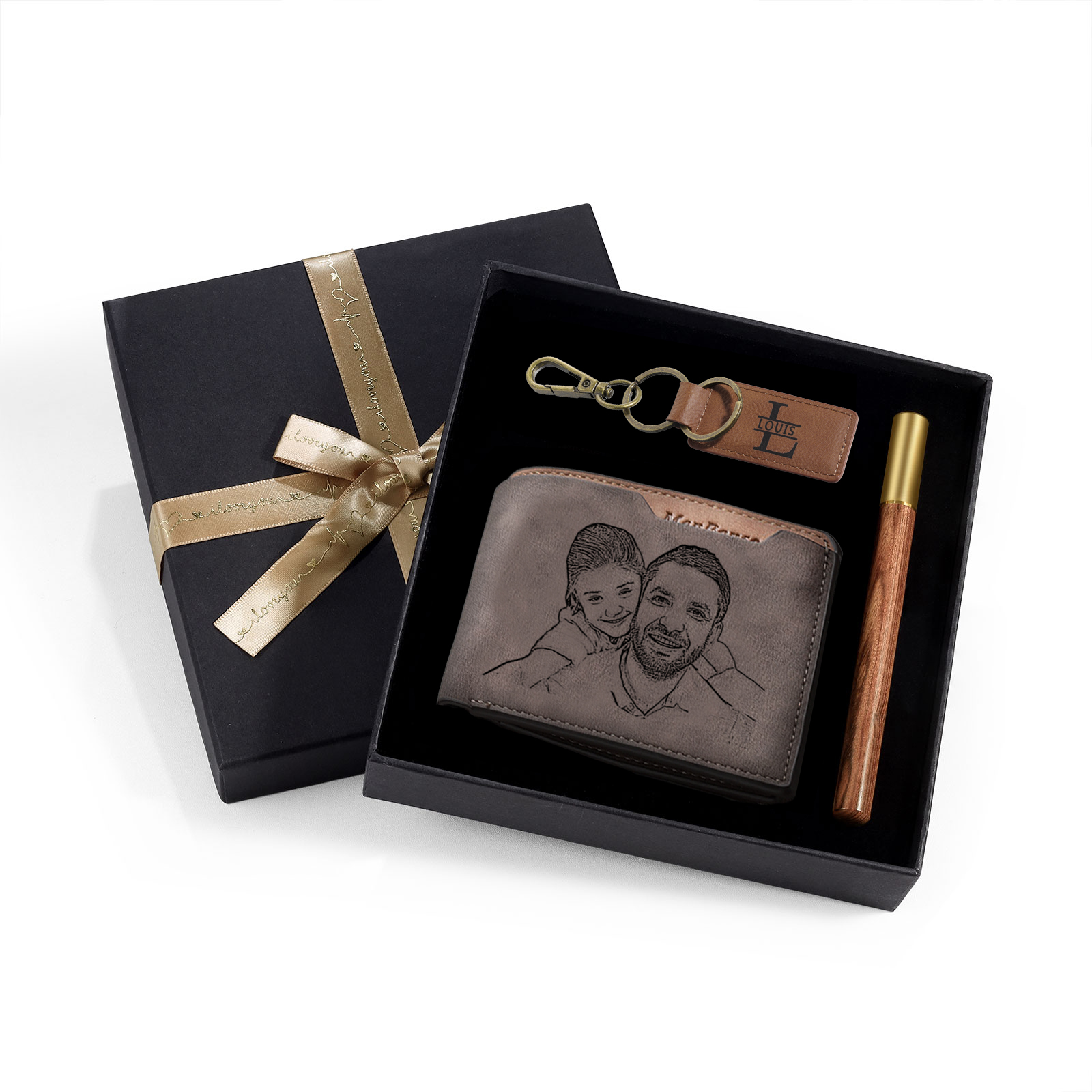 Photo Personalized Leather Wallet Gift Box Set with Keychain Customizable Letter Name Wallet Gift for Him