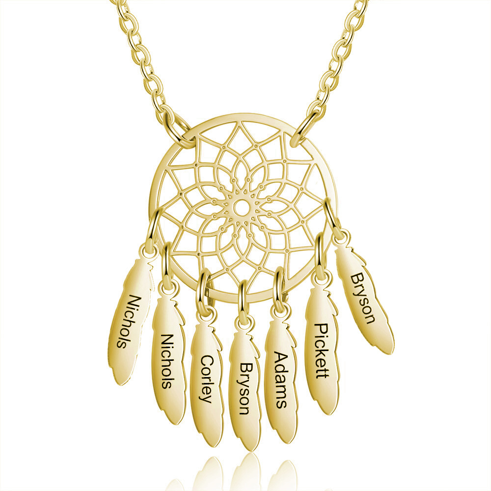 Personalized Retro Dream Catcher Necklace Engraved 7 Names Gift For Women