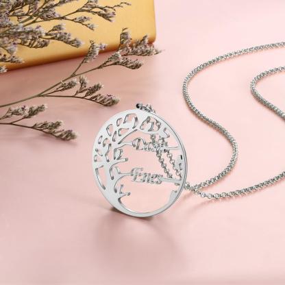 Family Tree Custom 2 Names Sterling Silver Tree Of Life Necklace