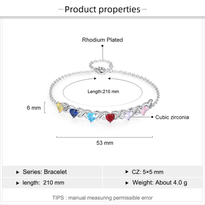 Personalized Heart Bracelet Customized With 6 Names and 6 Birthstones Family Bracelet Gift for Grandma | Jessmade