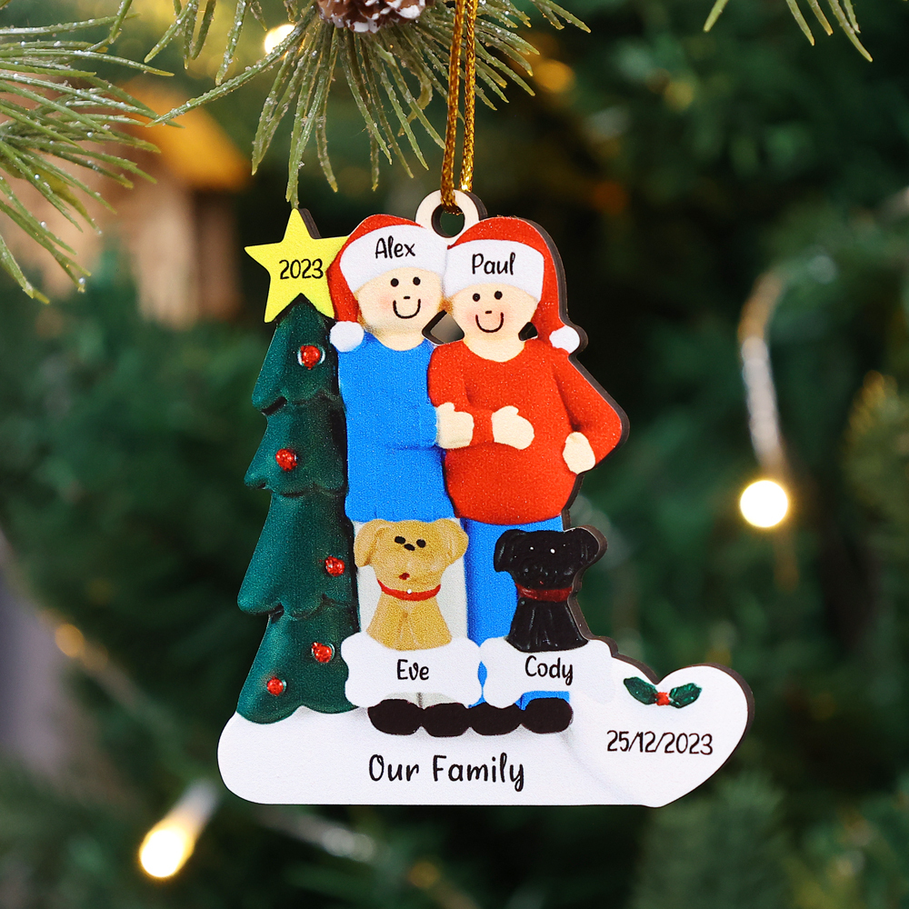 3 Names-Personalized Family Wooden Christmas Xmas Tree Decoration Ornament-Custom 3 Names And Dates Hanging Ornament Gifts For Family