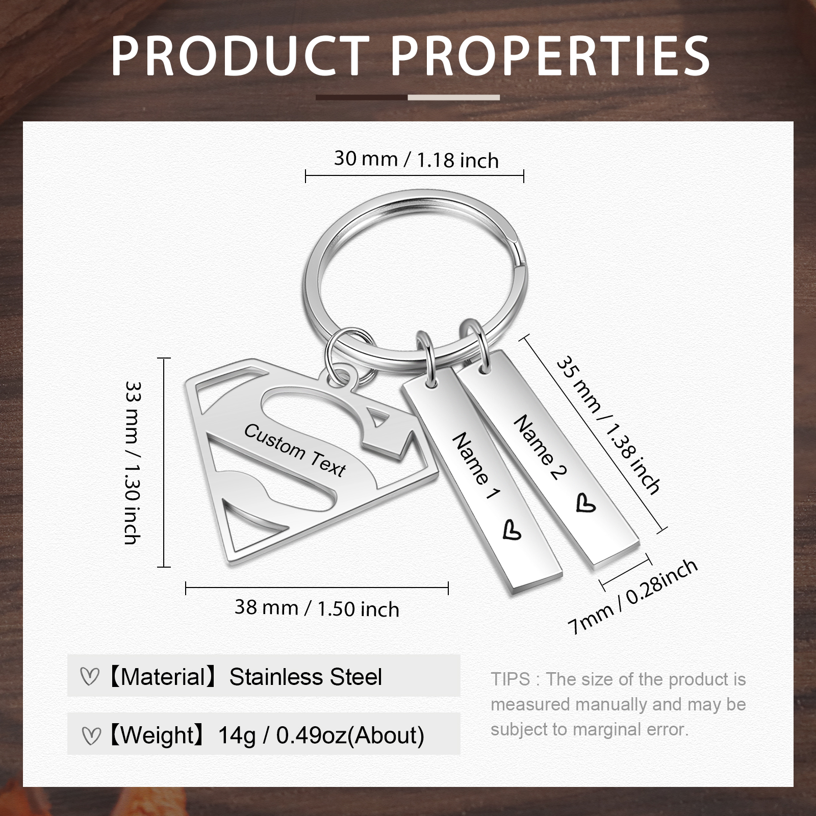 Custom Superman Sign Keychain Engrave 2 Names For Father