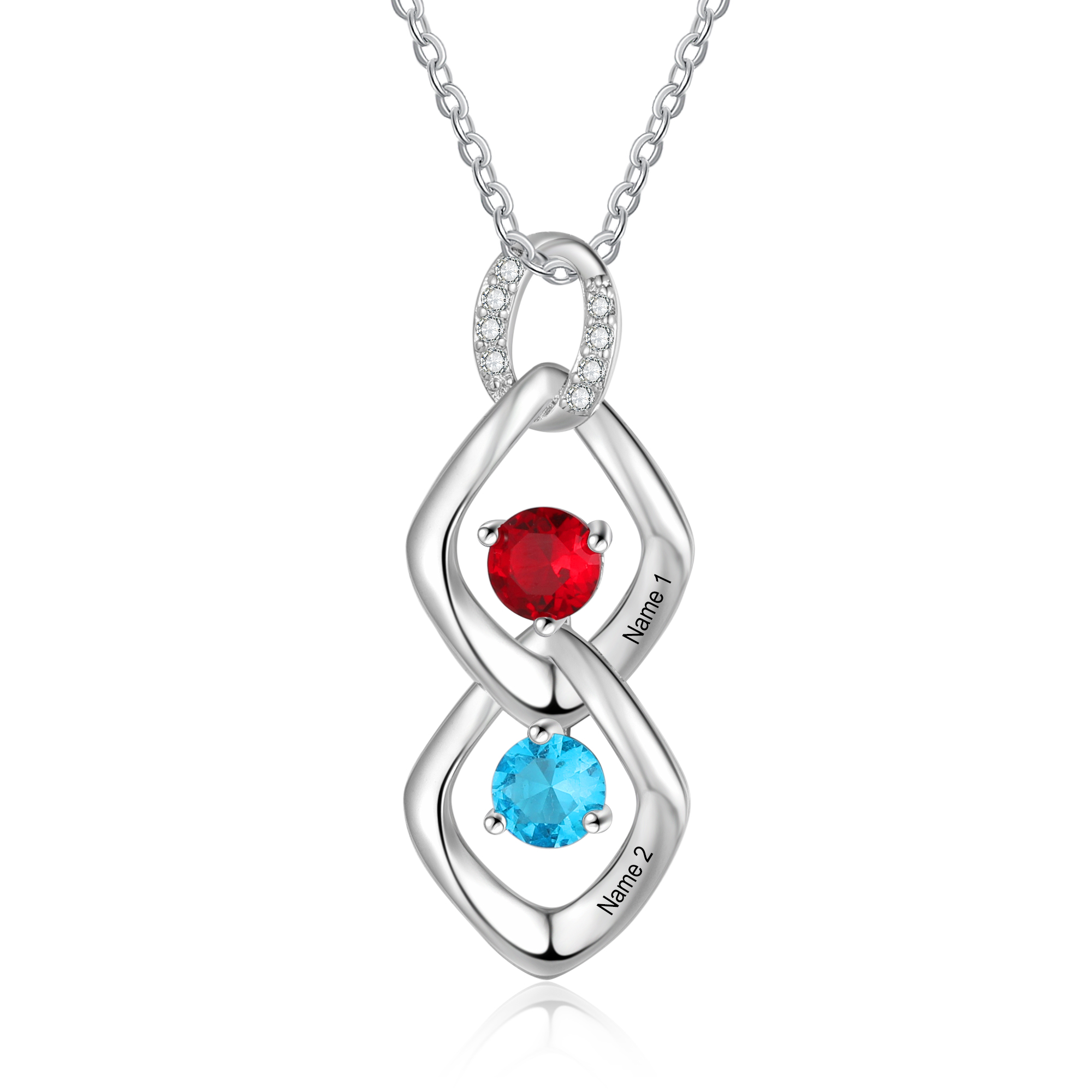 2 Names - Personalized Birthstone Necklace With Name Engraved For A Special Gift For Mom/Grandma