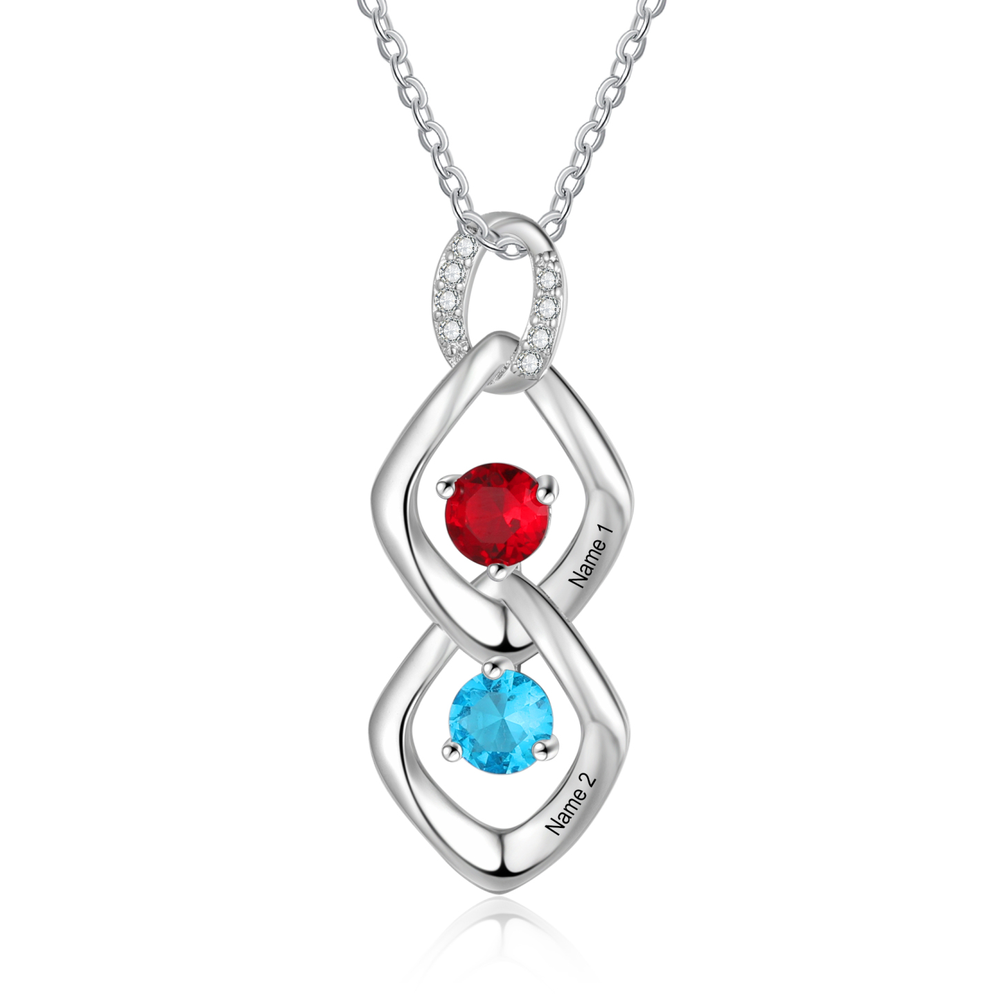 2 Names - Personalized Birthstone Necklace With Name Engraved For A Special Gift For Mom/Grandma
