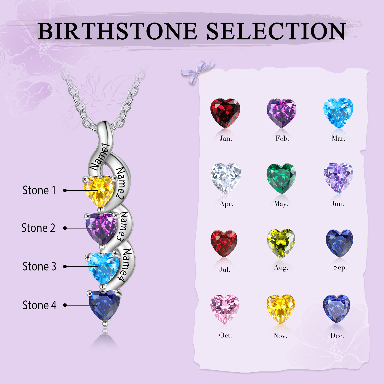 1-6 Names-Personalized Birthstone Necklace Names Necklace Special Gift Set With Rose Gift Box For Women