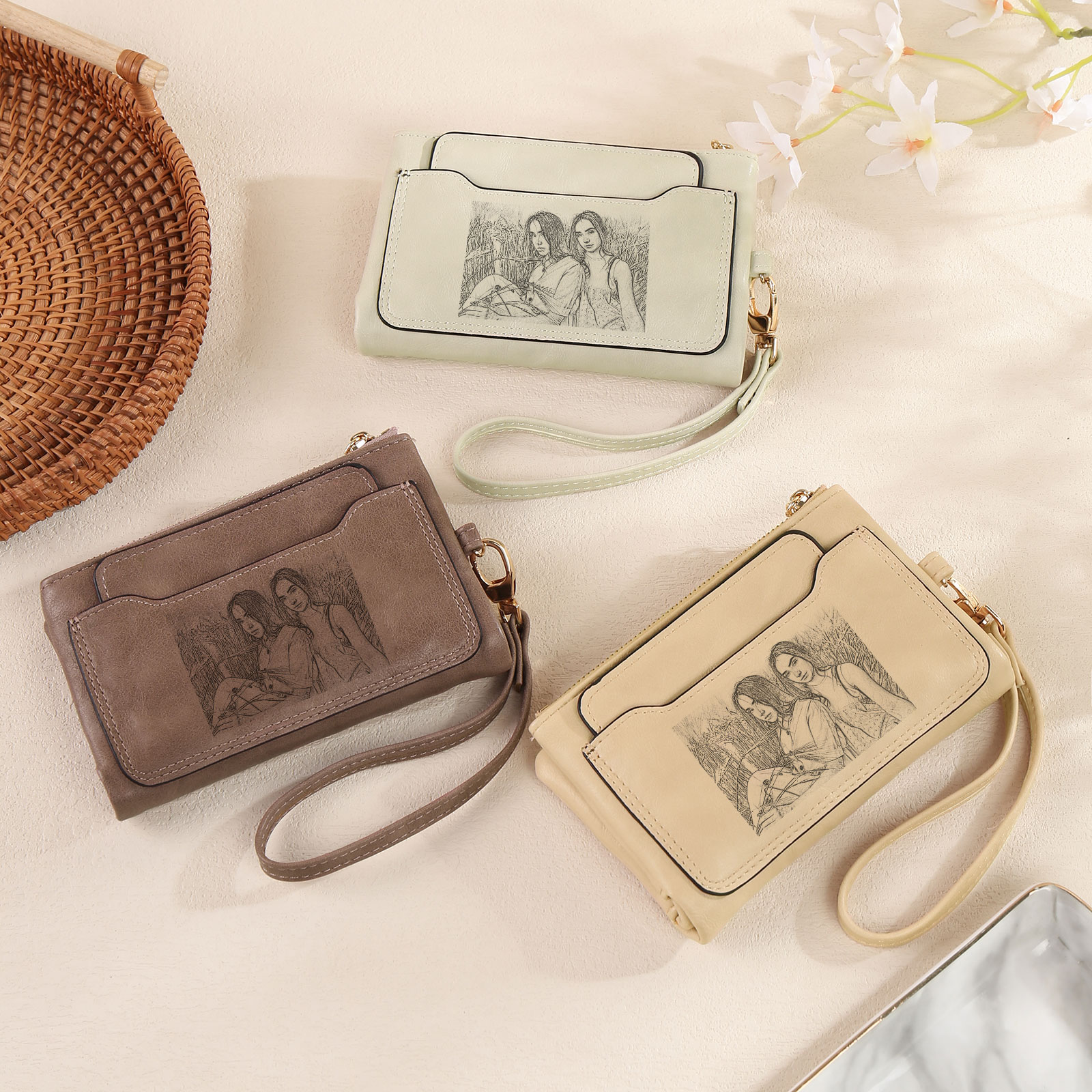 Personalized Photo & Text PU Leather Wallet Coin Purse Three Colors Available Gift for Her