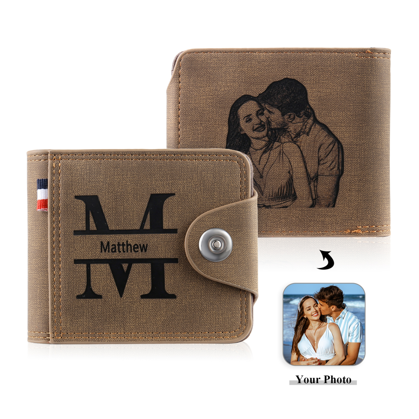 Personalized Name Leather Men's Wallet With Card Slot Engraved Letter & Photo with Gift Box Gift For Him | Jessemade