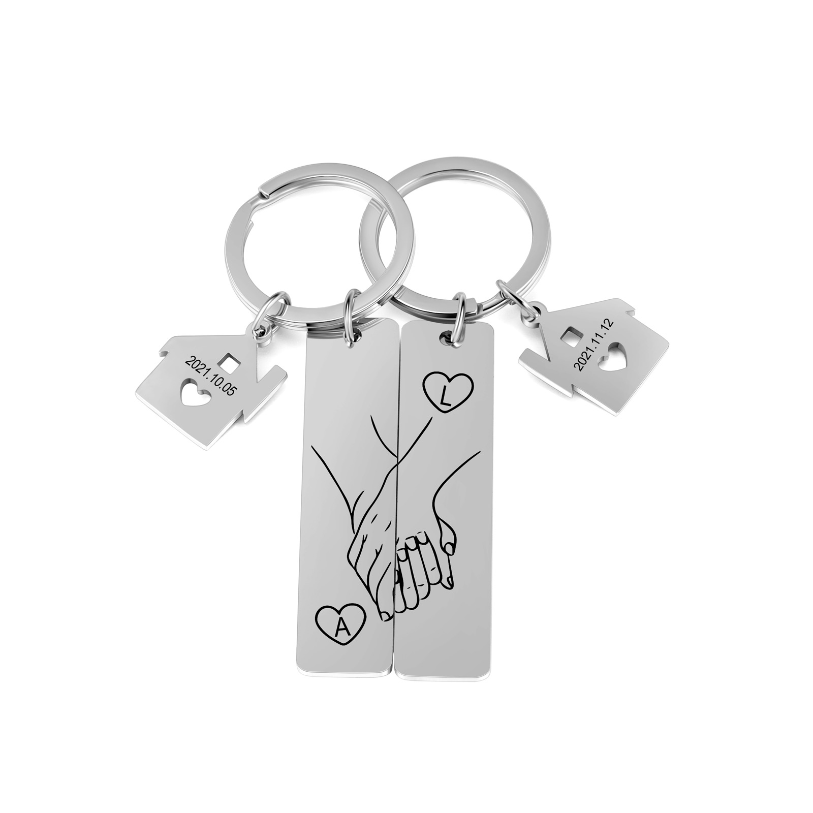 Holding Hands Couple Keychain Gift Set Personalized Date Initial Matching Couple Valentine's Day Gift