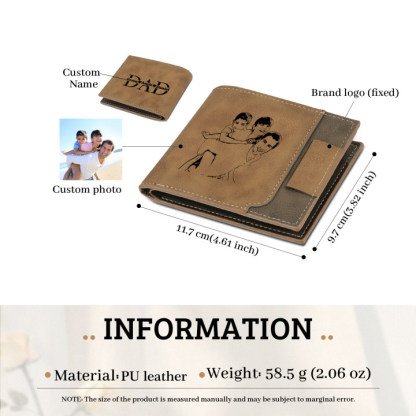 3 Names - Personalized Photo Custom Leather Men's Wallet as a Father's Day Gift for Dad