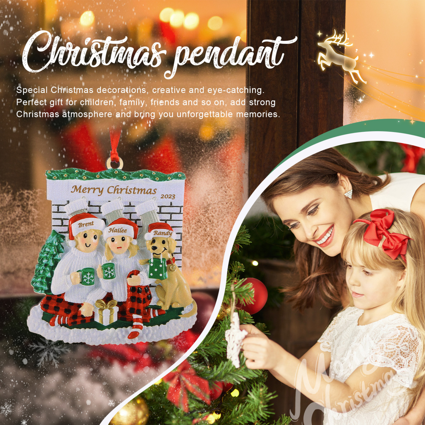 3 Names-Personalized Family Wooden Christmas Xmas Tree Decoration Ornament-Custom 3 Names Hanging Ornament Gifts For Family