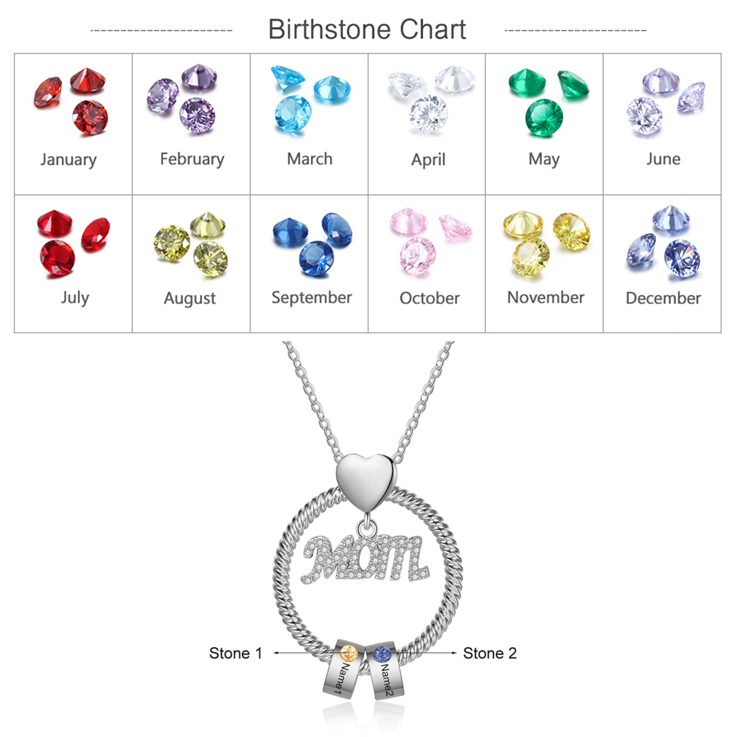 2 Names-Personalized Mom Necklace Set With  Premium Custom Necklace With 2 Birthstones Engraved Names Gift For Mom
