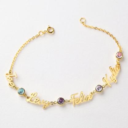 Personalized Bracelet With Birthstone Custom 2 Names Bracelet Gift For Women