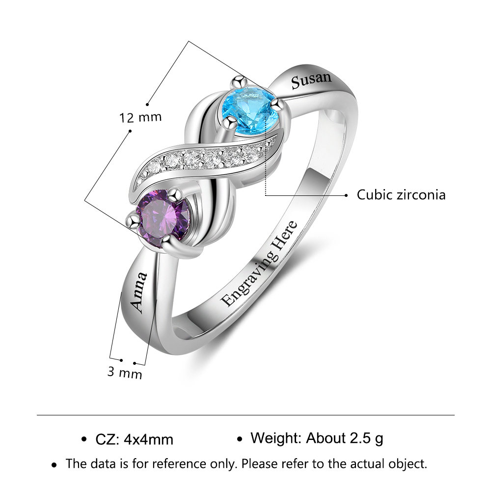 Family Ring Promise Ring Personalized 2 Birthstones Ring With Names Gifts for Her