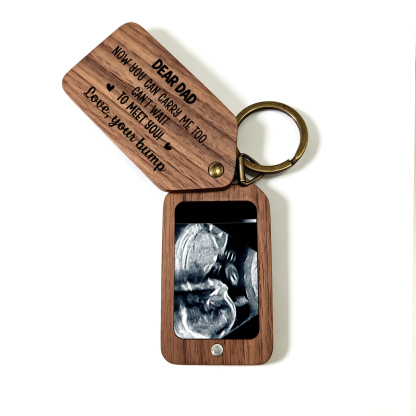 Personalized Wooden Photo Keychain for New Dad Mom
