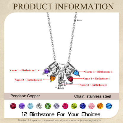 5 Names - Personalized Link Pendant Necklace with Customized Name and Birthstone Gift for Her