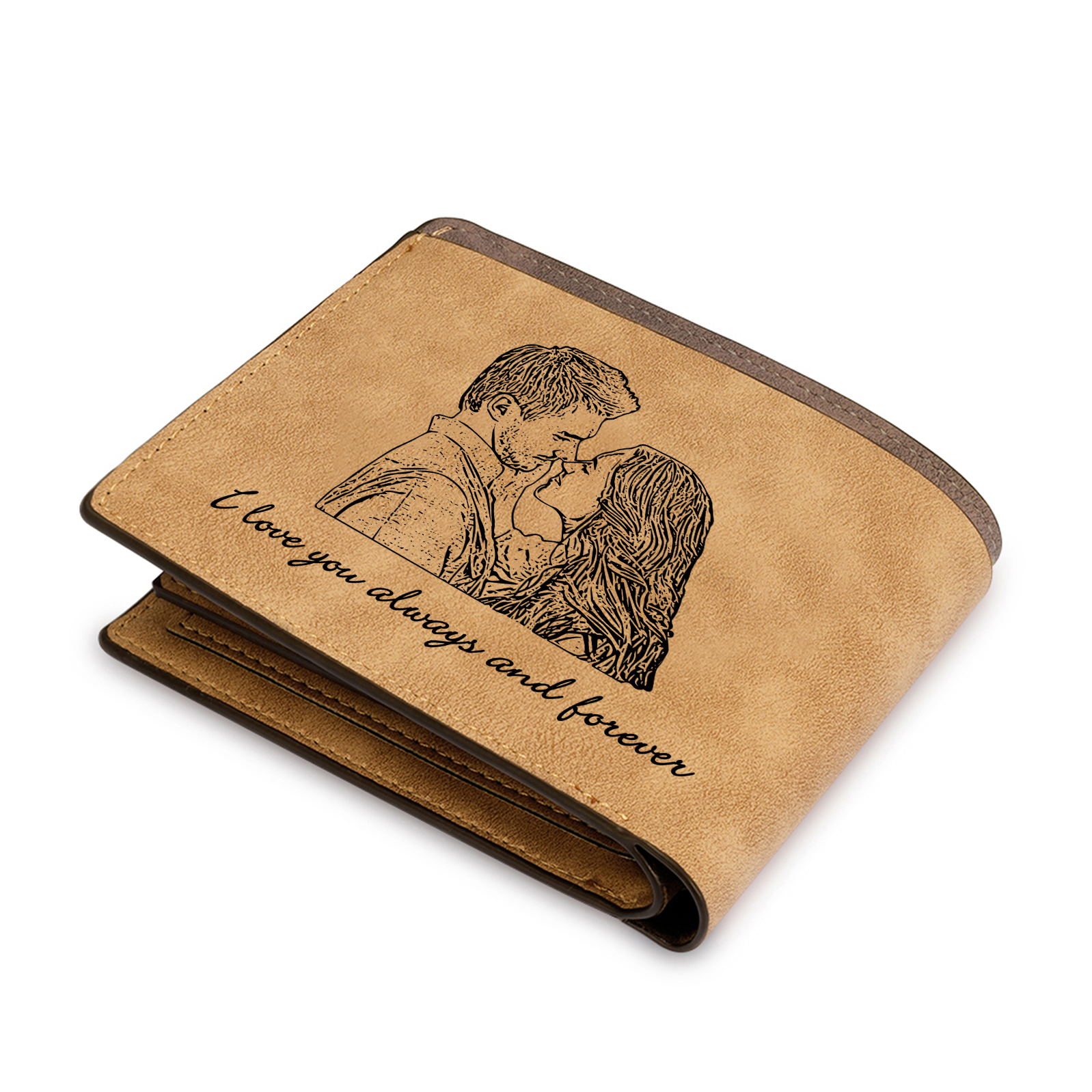 Personalized Photo Leather Men's Wallet Customized Name Letter Folding Brown Wallet For Couple
