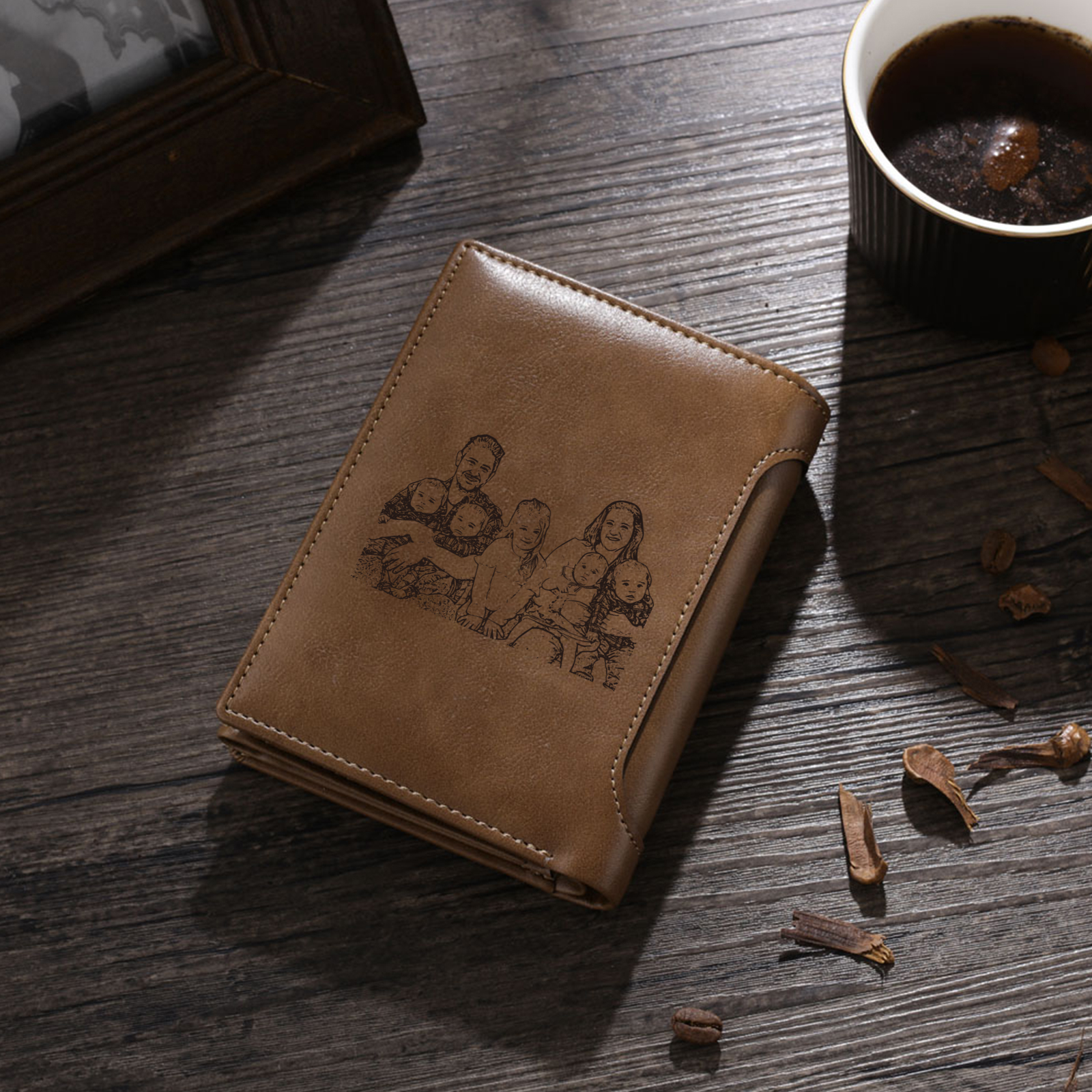 5 Names-Personalized Doll Customized Leather Men's Wallet Customized Name Folding Brown Wallet for Dad