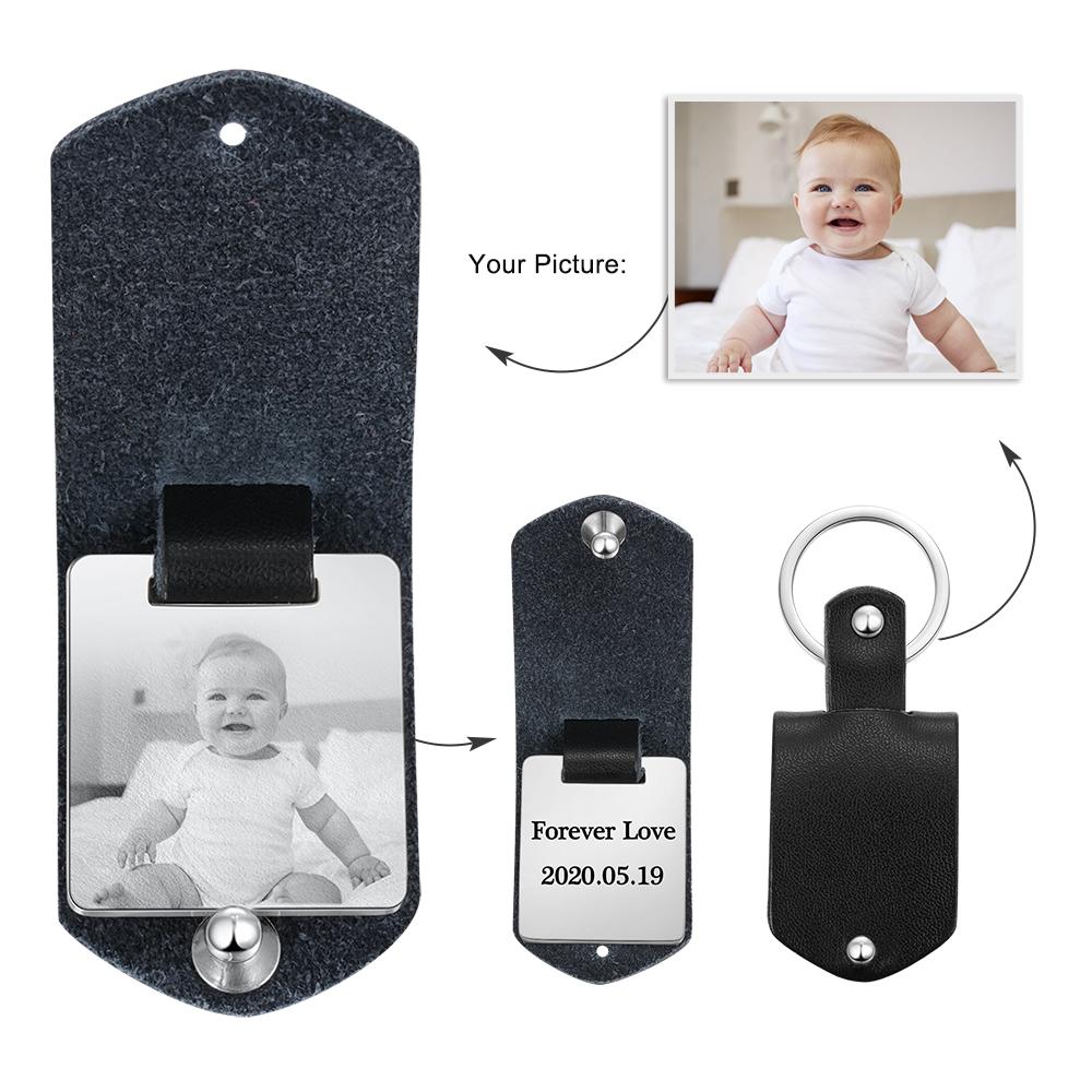 Personalized Leather Keychain Custom Photo Keychain Gifts For Father
