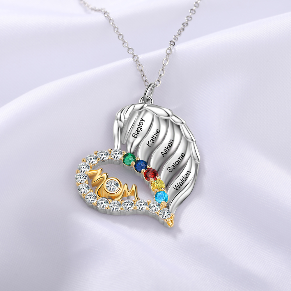 5 Names-Personalized Hearts Necklace Custom Birthstone Necklace Wonderful Gifts for Mom