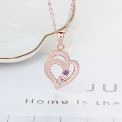 Personalized Heart S925 Necklace With 3 Birthstones Engraved Names Gift For Her