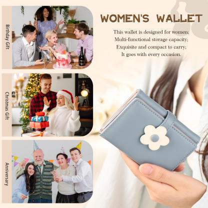 Women's Personalized Photo PU Leather Flower Wallet Coin Purse Four Colors Available Gift for Her