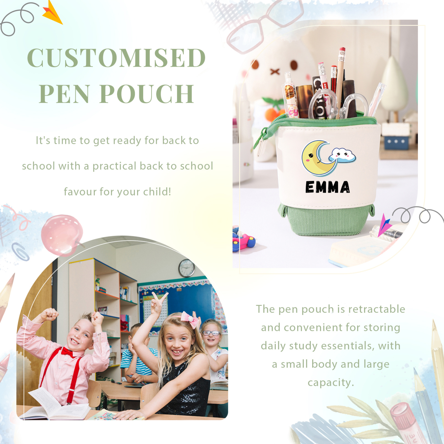 Personalized Moon Pencil Case Custom Name Pencil Case Back to School Gift for Boys/Girls