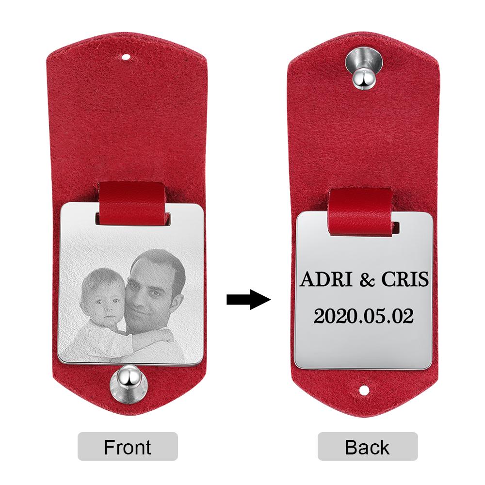 Personalized Leather Keychain Custom Photo Keychain Gifts For Father