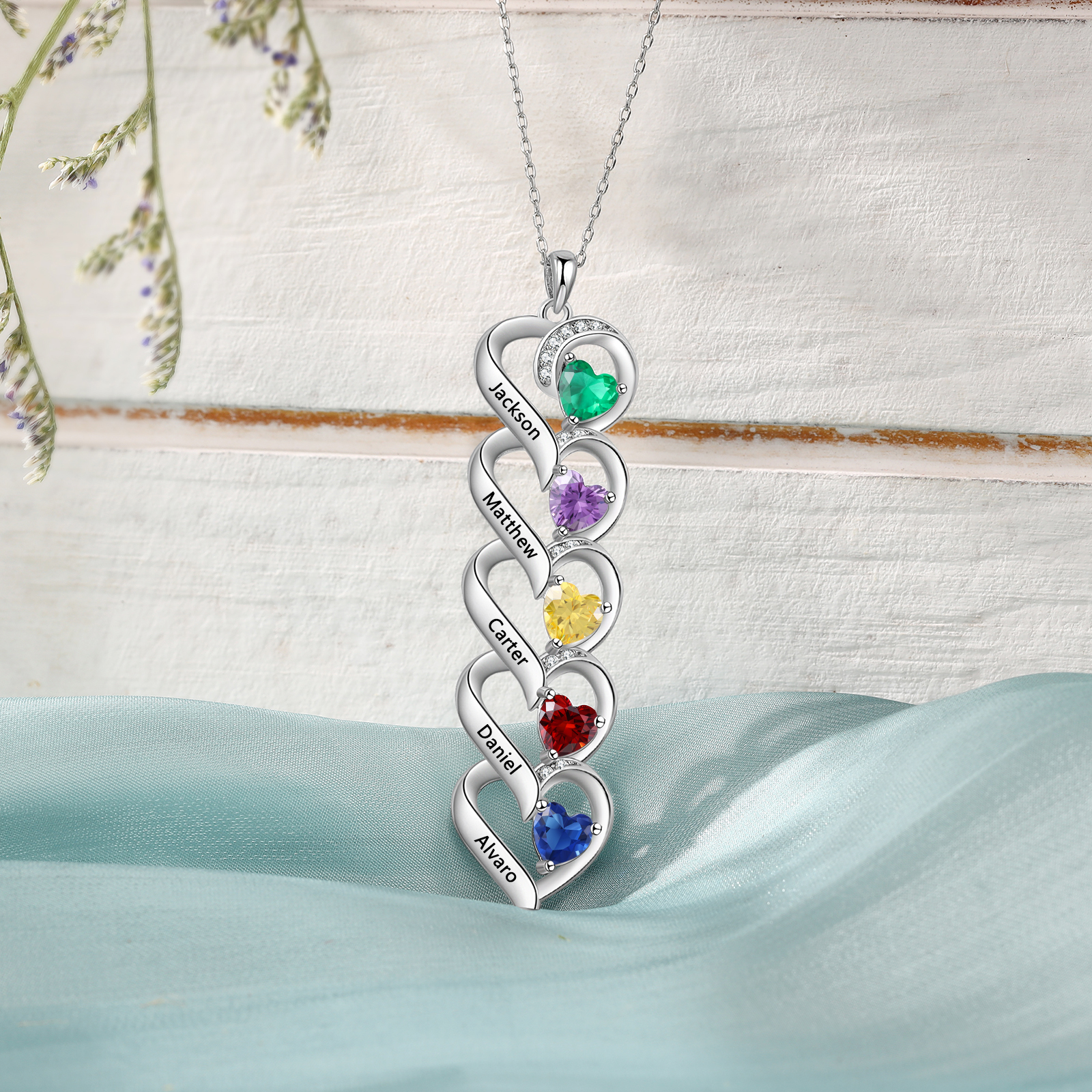 5 Name - Personalized Love Necklace with Customized Name and Birthstone, A Perfect and Exquisite Gift for Her