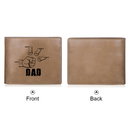 Personalized Leather Mens Wallet Engraved 4 Names Fist Bump Folding Wallet Father's Day Gifts