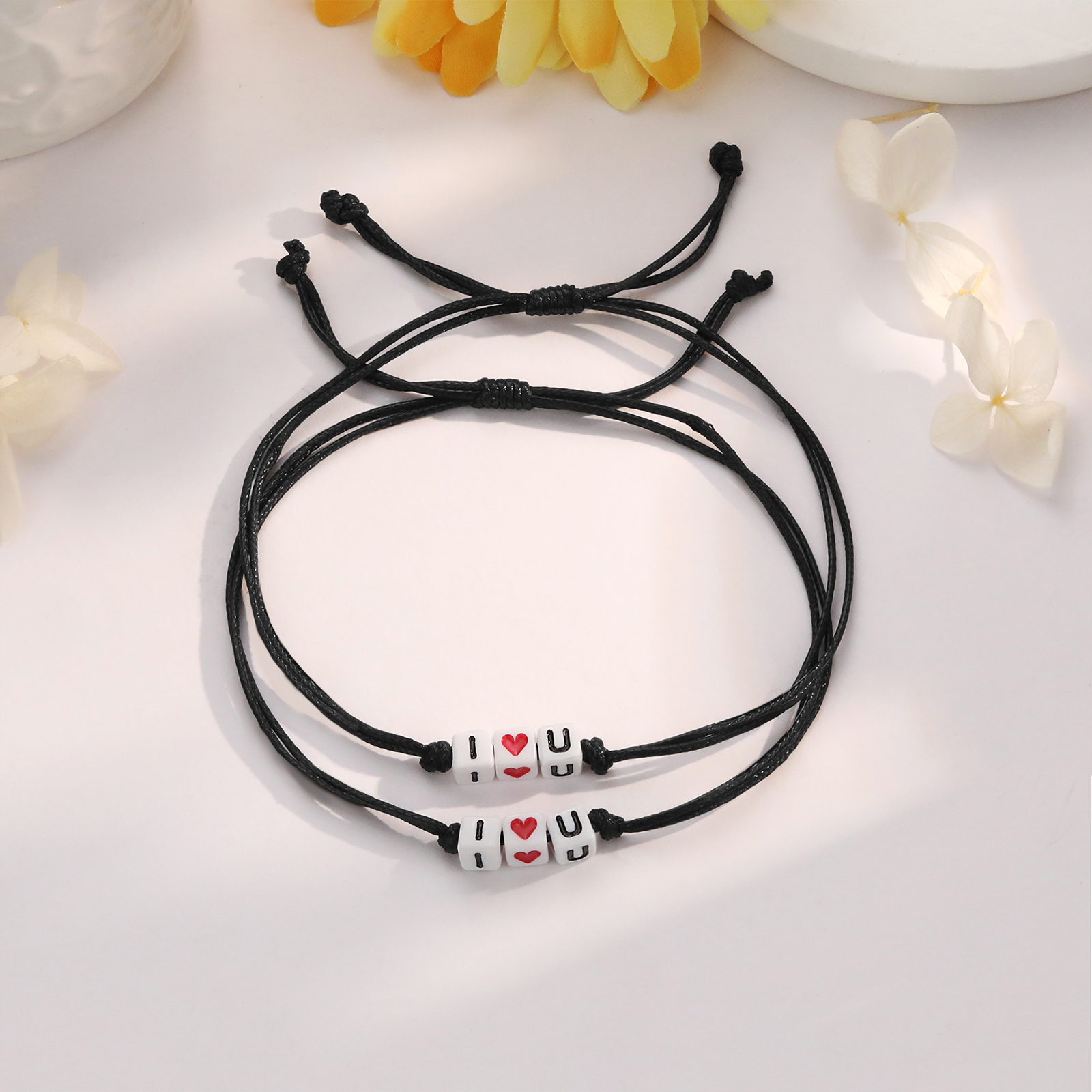 2Pcs Wax Rope Bracelets  I Love You Braided Bracelets with Warm Cards Children's Back to School Gifts
