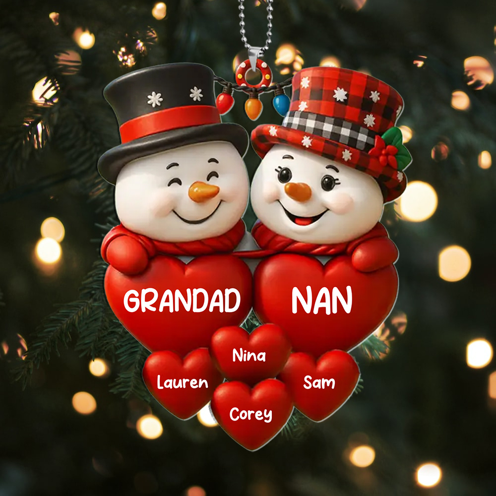 Personalized Snowmen Christmas Tree Ornament – 2 to 8 Names, Christmas Tree Gift for Grandpa, Grandma and Grandparents | Jessemade