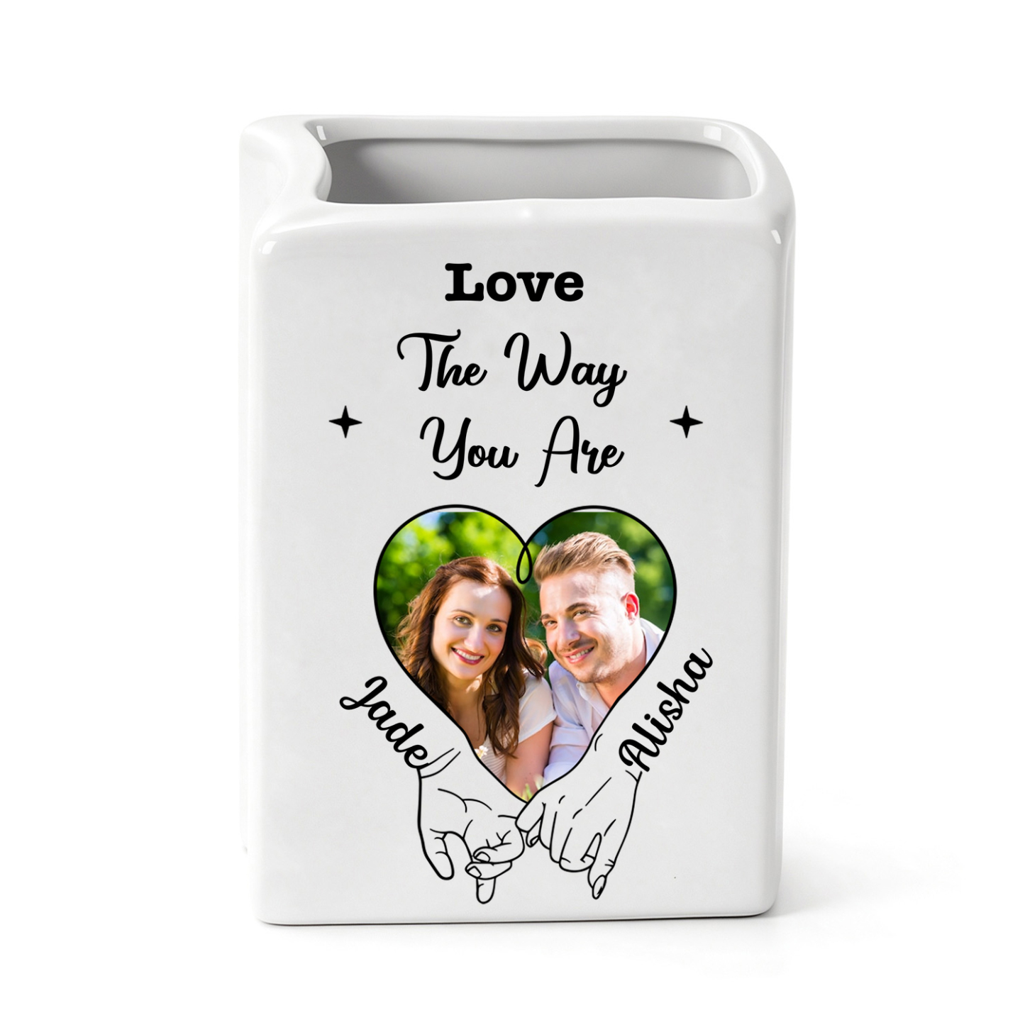 Personalized Heart Photo Book-Shaped Ceramic Vase for a Couple
