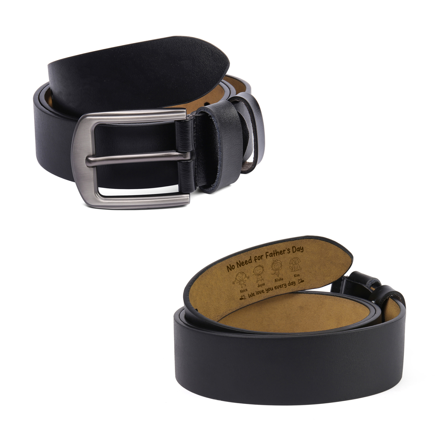 Personalized Leather Belt for Men Customized with 1-6 Names and Kids’ Drawing Gift for Dad Father’s Day