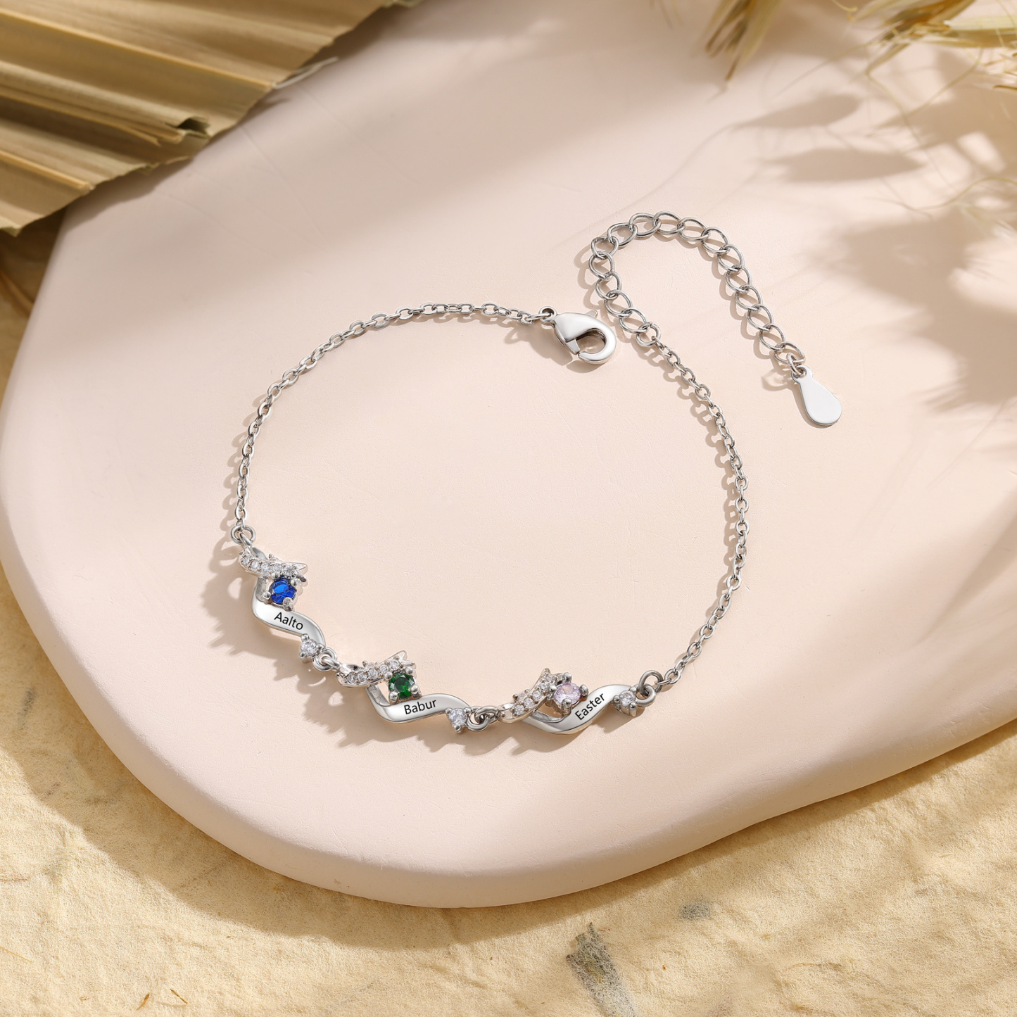 Personalized Ribbon Bracelet Custom with 2–5 Birthstone and Name for Women