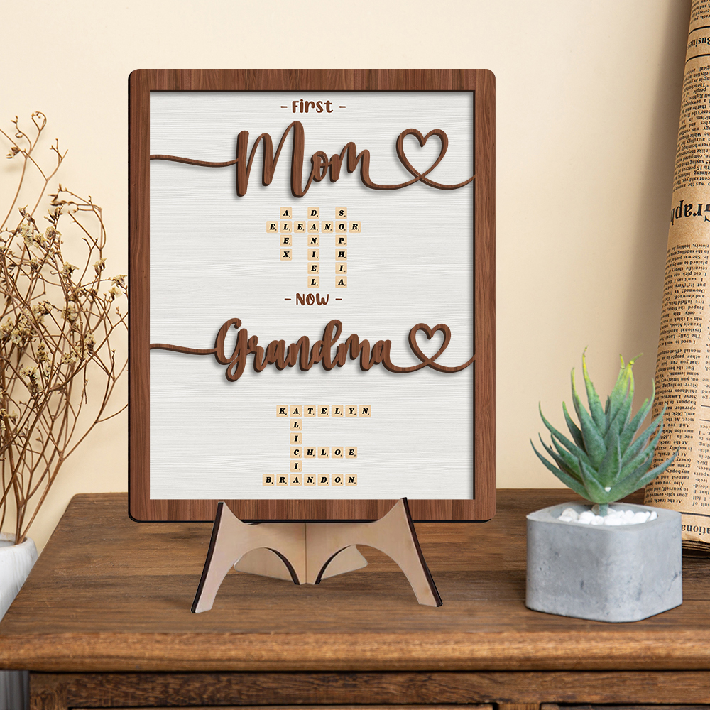 Personalized Wooden Plaque Crossword Art Sign First Mom Now Grandma Gift