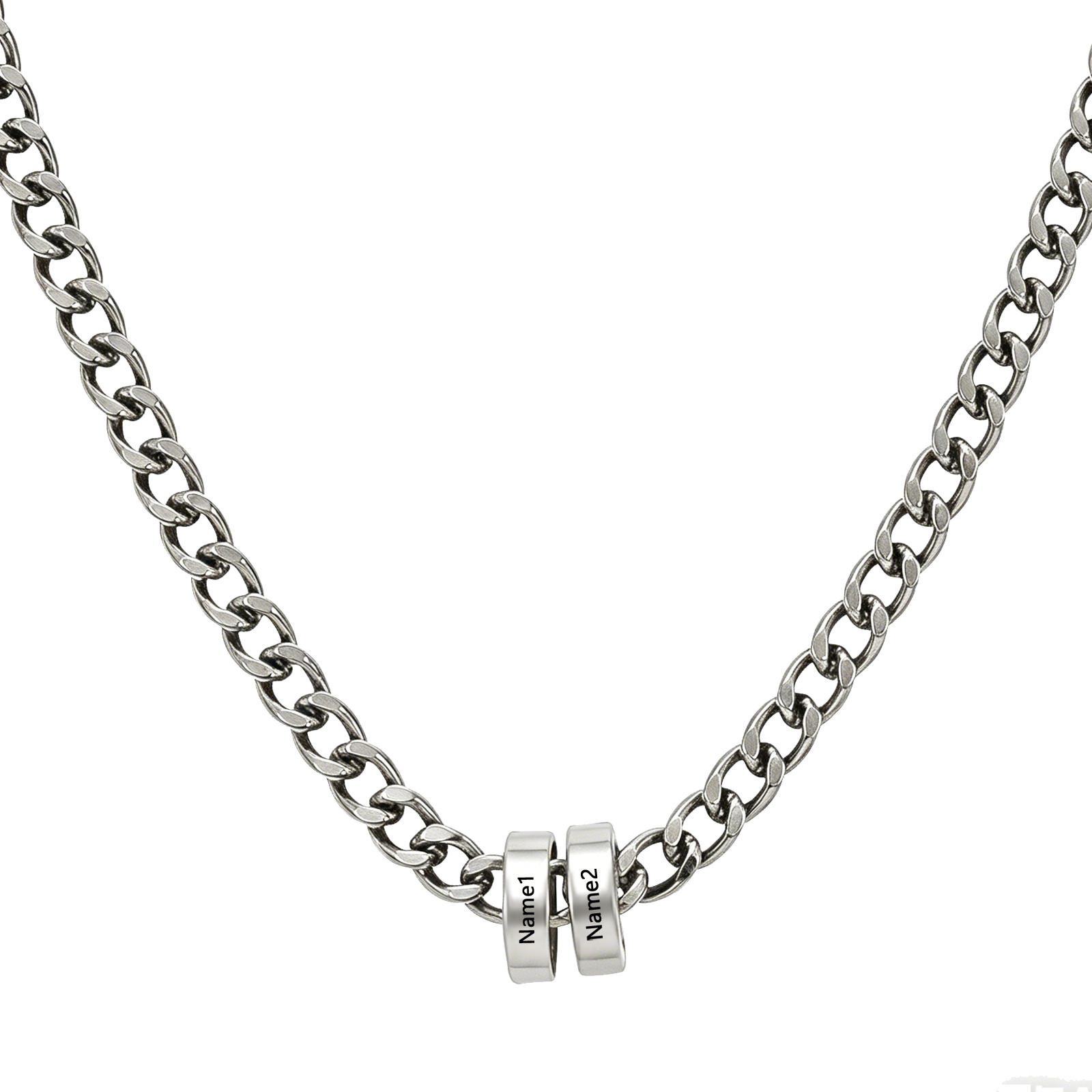 Personalized Stainless Steel Men’s Necklace Custom With 2-6 Name Beads For Men Dad Husband