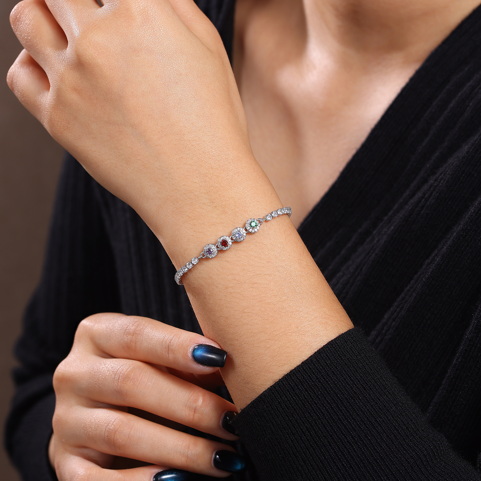 Personalized Birthstone Tennis Bracelet with 2–5 Stones