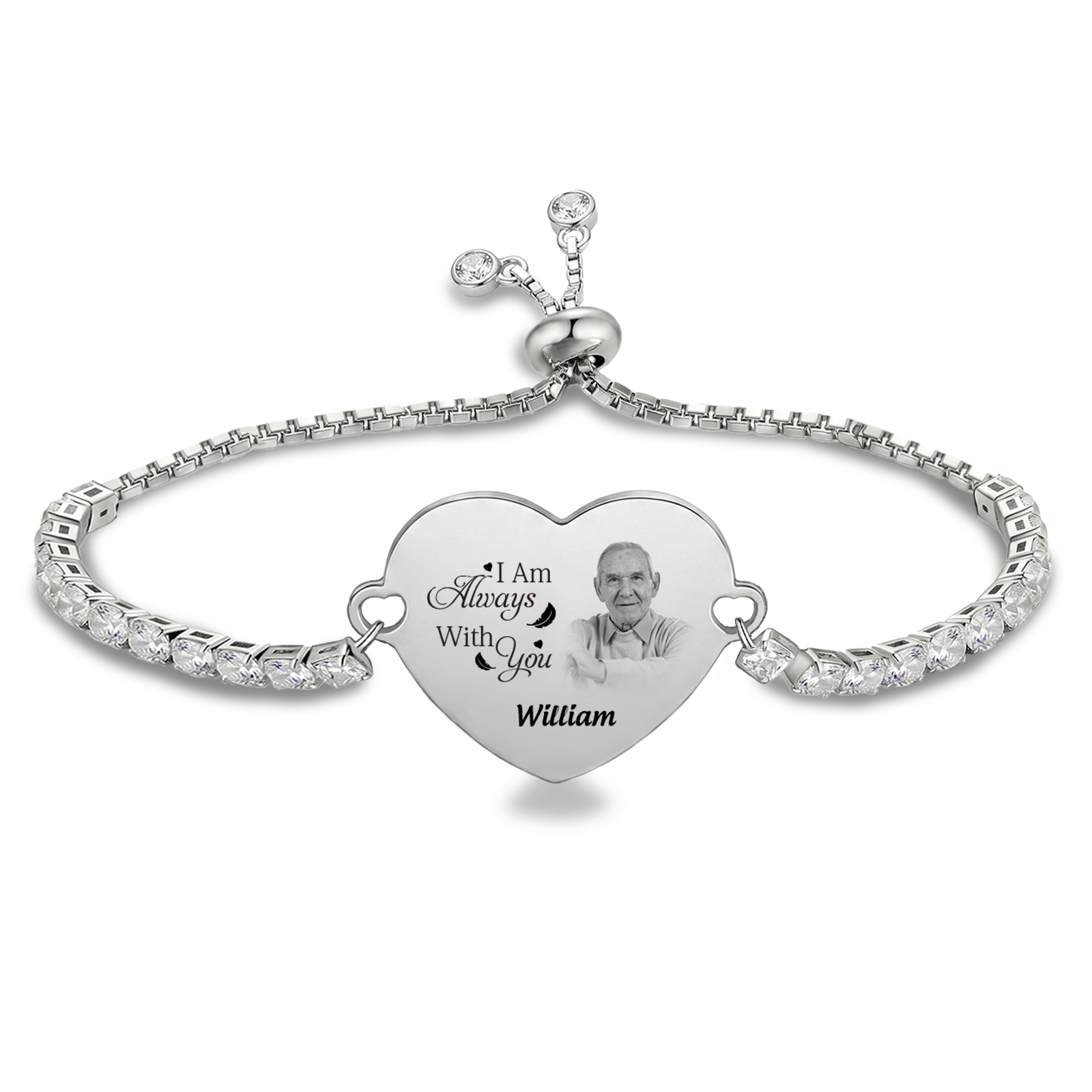 Personalized Memorial Photo Heart Slider Bracelet for Women Tennis Chain Bracelet