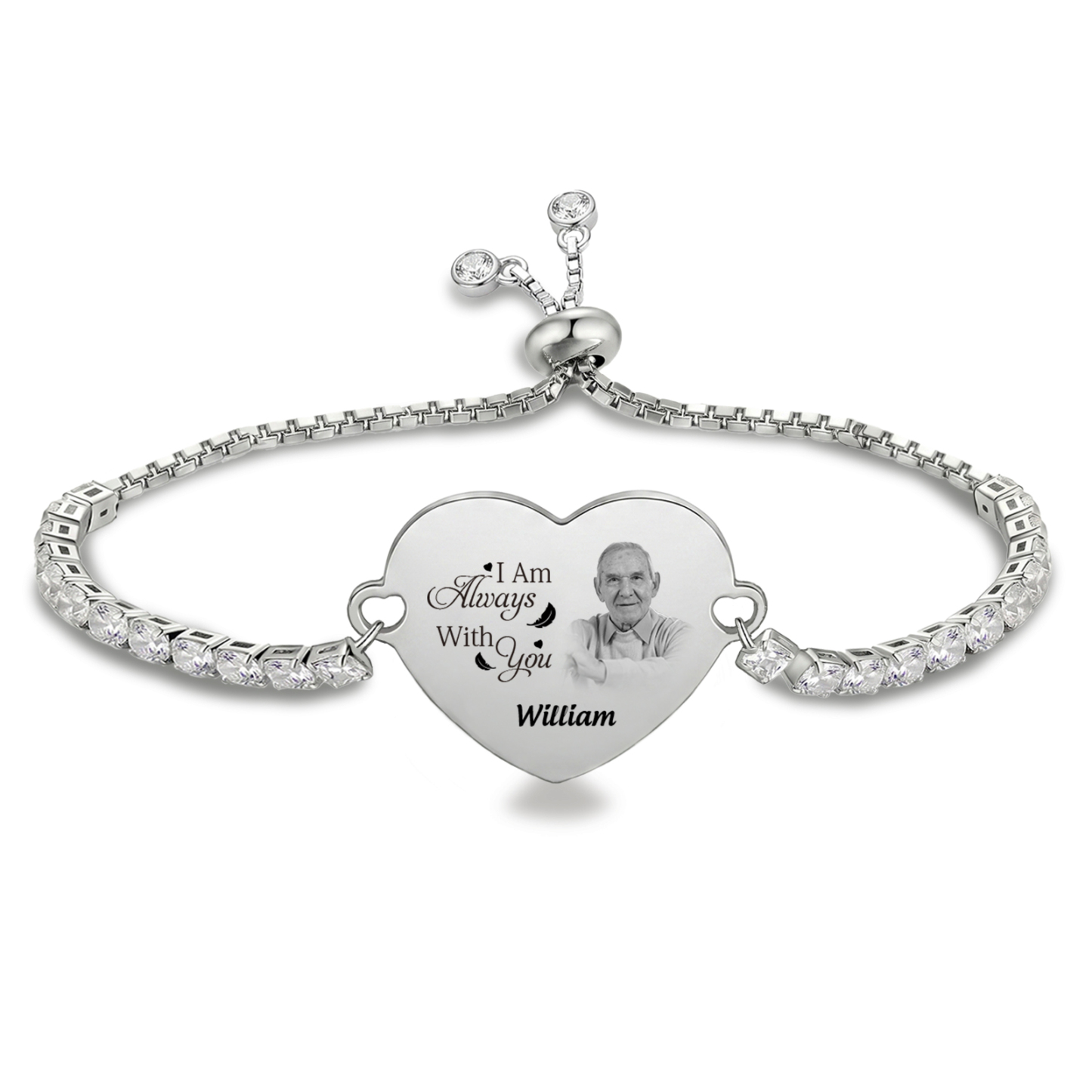 Personalized Heart Photo Name Bracelet, Tennis Chain Bracelet Custom Photo Name Memorial Gift for a Birthday or Anniversary for Mom or Wife | Jessemade