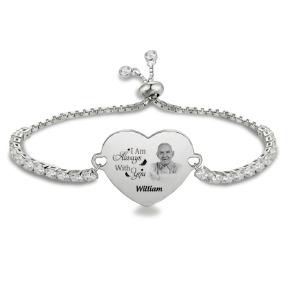 Personalized Heart Photo Name Bracelet, Tennis Chain Bracelet Custom Photo Name Memorial Gift for a Birthday or Anniversary for Mom or Wife | Jessemade