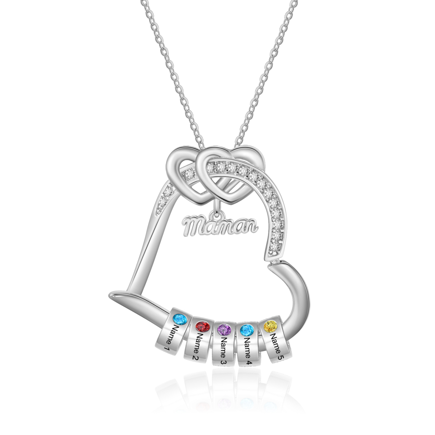 Personalized Mom Heart Necklace with 1–5 Names and Birthstones