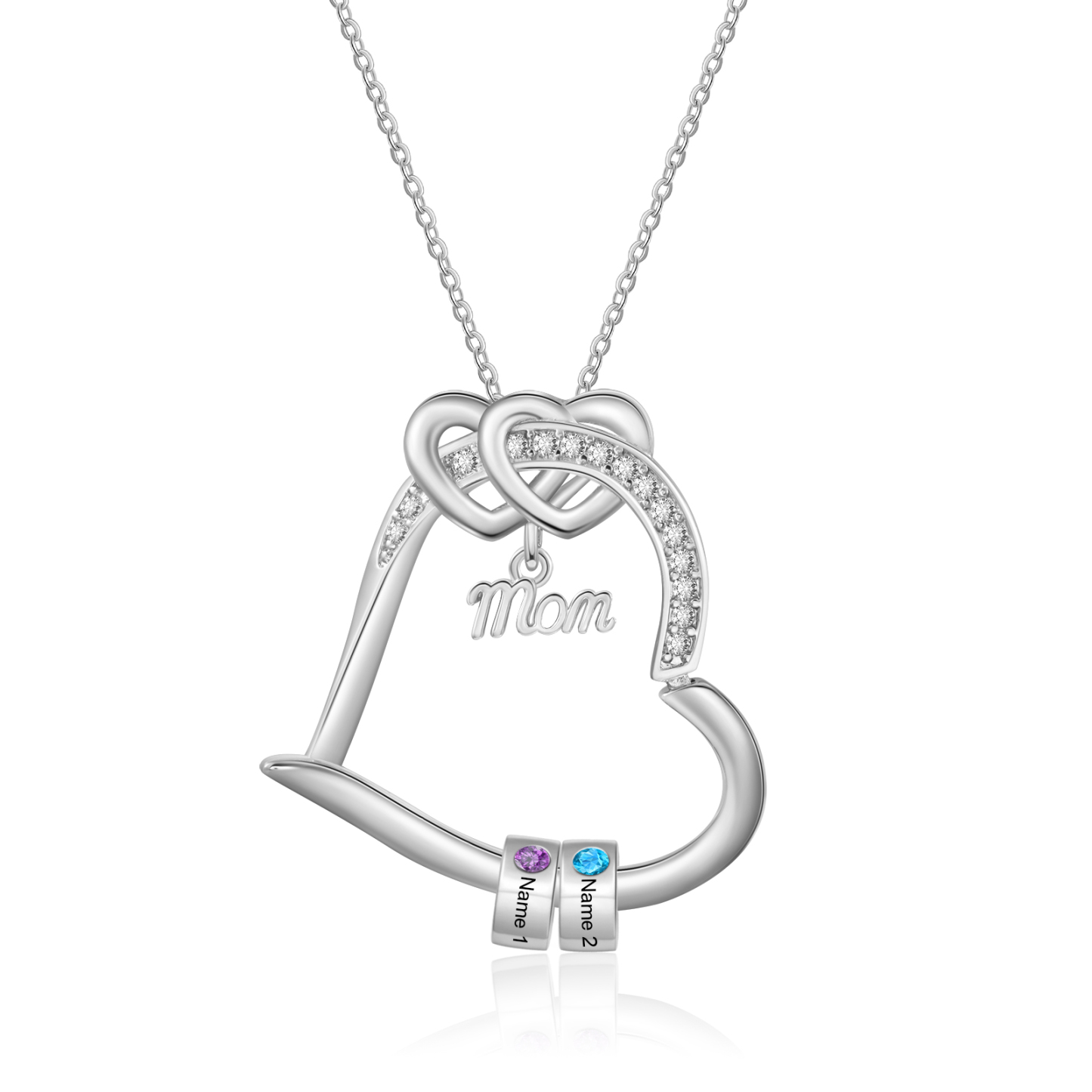 Personalized Mom Heart Necklace with 1–5 Names and Birthstones