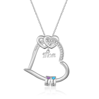 Personalized Mom Heart Necklace with 1–5 Names and Birthstones